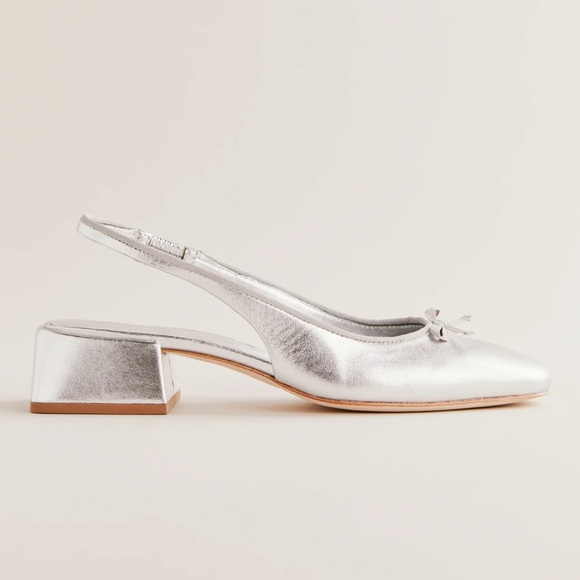 NEW Reformation Margarita Slingback Round Toe Metallic Leather Block Heel - Picture 5 of 14